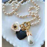 Pearl Love Jewel Pendant Necklace Evil Eye Heart Faux Pearl Necklace Women