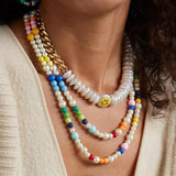 Pearl Love Jewel Pendant Necklace Evil Eye Heart Faux Pearl Necklace Women