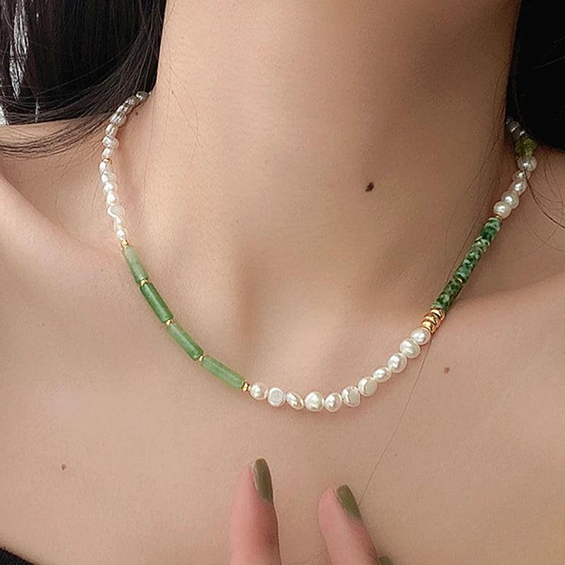 Jade Necklace Pearl Chain Ancient Ethnic Jewelry