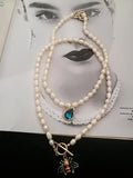 Vintage Pearl Choker Bees Necklace Crystal Pendant Party Jewelry