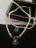 Vintage Pearl Choker Bees Necklace Crystal Pendant Party Jewelry