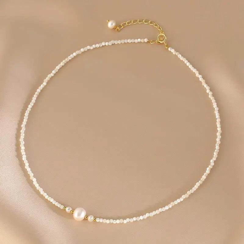 Minar Baroque Freshwater Pearl Beads Chain Choker Necklace with Shell Pendant