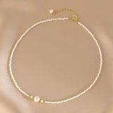 Minar Baroque Freshwater Pearl Beads Chain Choker Necklace with Shell Pendant