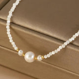 Minar Baroque Freshwater Pearl Beads Chain Choker Necklace with Shell Pendant
