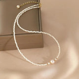 Minar Baroque Freshwater Pearl Beads Chain Choker Necklace with Shell Pendant