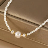 Minar Baroque Freshwater Pearl Beads Chain Choker Necklace with Shell Pendant