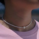 Mother of Pearl Initial Choker Natural Shell Beads Necklace for Women