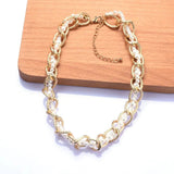Golden Metal Chains Choker Necklace with Faux Pearl Beads