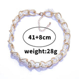 Golden Metal Chains Choker Necklace with Faux Pearl Beads