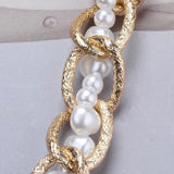 Golden Metal Chains Choker Necklace with Faux Pearl Beads