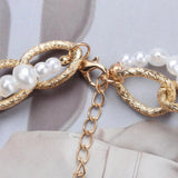 Golden Metal Chains Choker Necklace with Faux Pearl Beads
