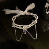 Crystal Flower Choker Necklace with Tassel Pendant