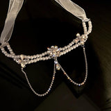 Crystal Flower Choker Necklace with Tassel Pendant