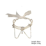 Crystal Flower Choker Necklace with Tassel Pendant