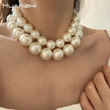Double Layered Pearl Necklace Choker for Women Girls