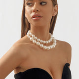 Double Layered Pearl Necklace Choker for Women Girls