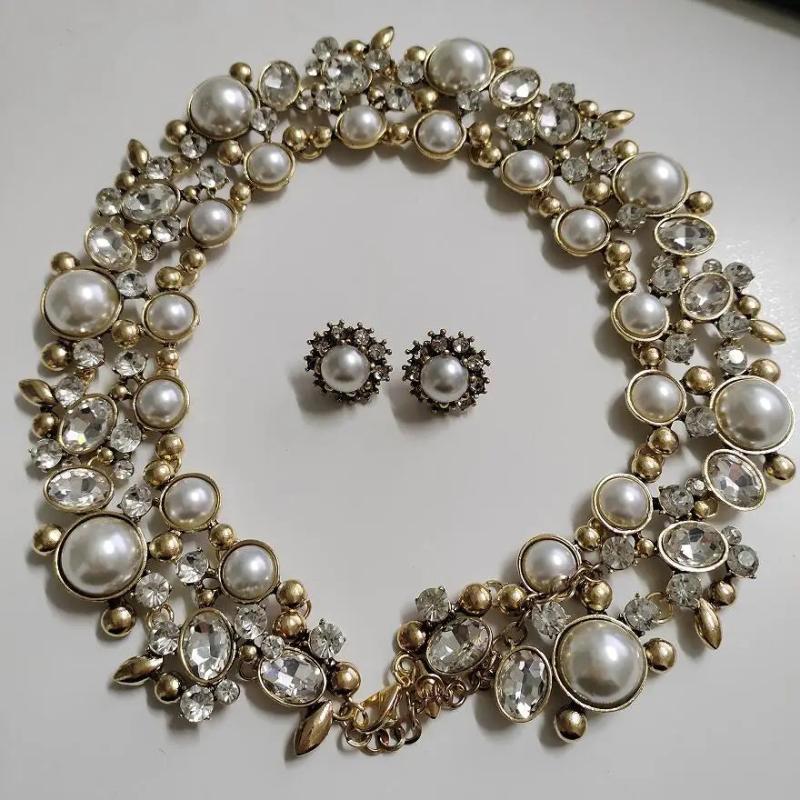 Faux Pearl Crystal Statement Large Collar Choker Necklace Women