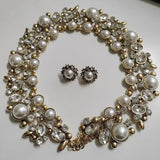 Faux Pearl Crystal Statement Large Collar Choker Necklace Women