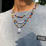 Boho Colorful Beads & Pearl Choker for Men