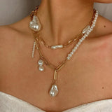 Retro Baroque Pearl Choker Necklace Hip-Hop Jewelry Punk Metal Collar