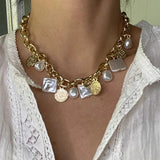 Retro Baroque Pearl Choker Necklace Hip-Hop Jewelry Punk Metal Collar