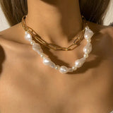 Retro Baroque Pearl Choker Necklace Hip-Hop Jewelry Punk Metal Collar