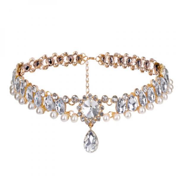 Boho Colorful Rhinestone Choker Necklace with Water Drop Pendant