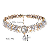 Boho Colorful Rhinestone Choker Necklace with Water Drop Pendant