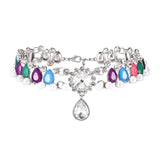 Boho Colorful Rhinestone Choker Necklace with Water Drop Pendant