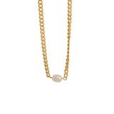 18K Plated Steel Miami Cuban Chain Pearl Charm Necklace for Women