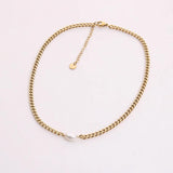 18K Plated Steel Miami Cuban Chain Pearl Charm Necklace for Women