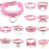 Pink Lace Leather Choker Necklace Goth Harajuku Heart Pendant Jewelry