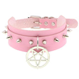 Pink Lace Leather Choker Necklace Goth Harajuku Heart Pendant Jewelry