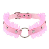 Pink Lace Leather Choker Necklace Goth Harajuku Heart Pendant Jewelry