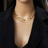 316L Stainless Steel Green Zircon Necklace for Women Girl Choker Gift