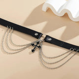 Y2K Gothic Cross Pendant Necklace Grunge Tassels Leather Women Jewelry