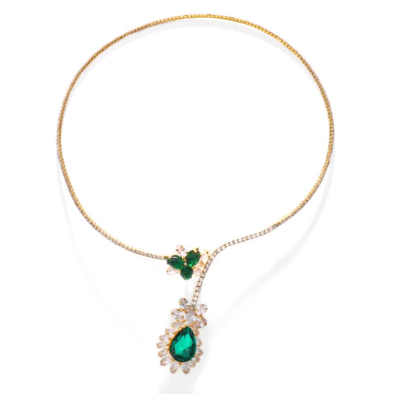 Stonefans Green Crystal Cuff Collar Necklace