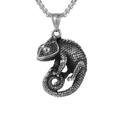 Gothic Stainless Steel Chameleon Pendant Necklace