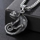 Gothic Stainless Steel Chameleon Pendant Necklace