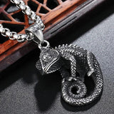 Gothic Stainless Steel Chameleon Pendant Necklace