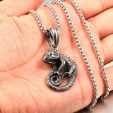 Gothic Stainless Steel Chameleon Pendant Necklace