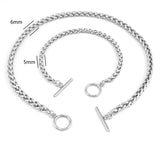 Stainless Steel Necklace Toggle bar Clasp Silver Wheat Chain