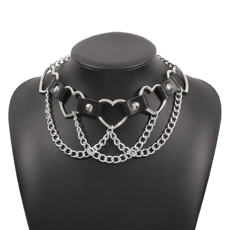 Punk Chain Choker Necklace Leather Collar Gothic Jewelry