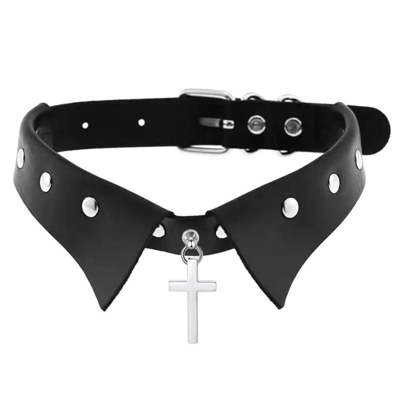 Stainless Steel Cross Pendant Choker Necklace for Women Girls