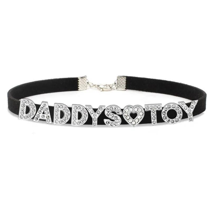 Rhinestone DADDYS TOY Choker Necklace Leather Collar