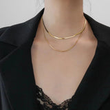 18K Plated Double Snake Chain Choker Necklace Stainless Steel Jewelry