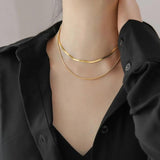 18K Plated Double Snake Chain Choker Necklace Stainless Steel Jewelry