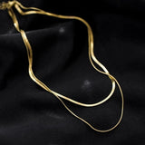 18K Plated Double Snake Chain Choker Necklace Stainless Steel Jewelry