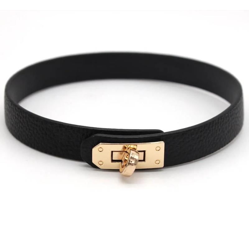 PU Leather Round Choker Necklace Punk Statement Hip Hop Bondage