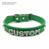 Sexy Custom Letters Collar Choker Necklace Punk Green PU Leather